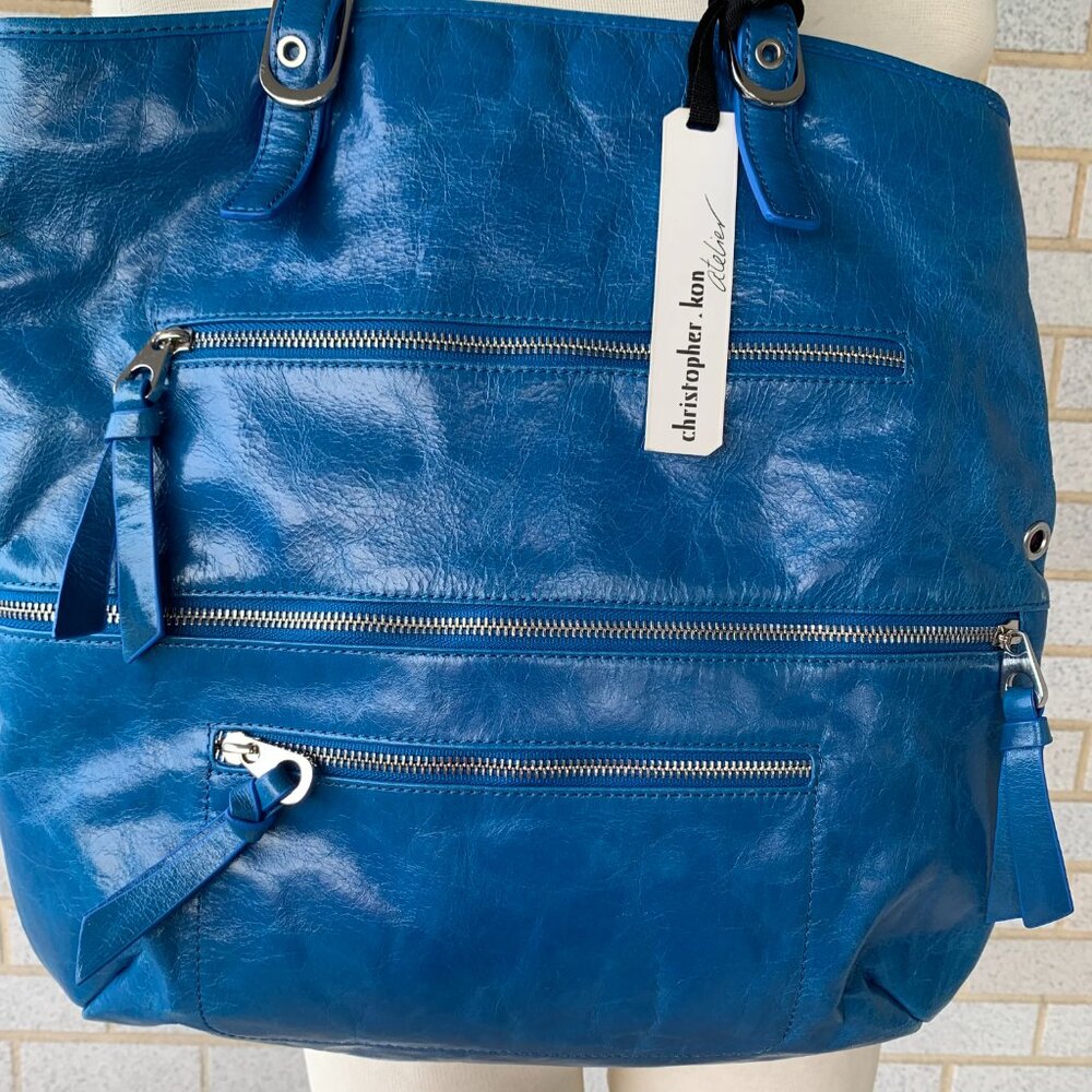 CHRISTOPHER KON ATELIER BRIGHT BLUE BAG TOTE LEATHER BAG NEW - Picture 2 of 16
